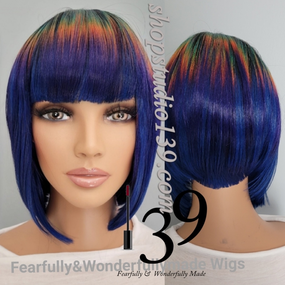 Human hair colorful bob wig with bangs